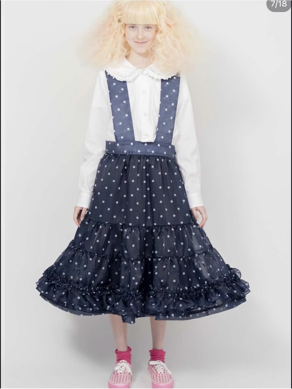 Comme des Garcons Girl Navy and White Polka Dot Dress
